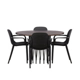 Kamenný kulatý jídelní stůl - černá / mocca dýha + jídelní židle Baltimore - černá / černý plast _4