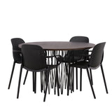 Kamenný kulatý jídelní stůl - černá / mocca dýha + jídelní židle Baltimore - černá / černý plast _4