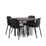 Kamenný kulatý jídelní stůl - černá / mocca dýha + jídelní židle Baltimore - černá / černý plast _4