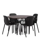 Kamenný kulatý jídelní stůl - černá / mocca dýha + jídelní židle Baltimore - černá / černý plast _4