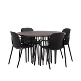 Kamenný kulatý jídelní stůl - černá / mocca dýha + jídelní židle Baltimore - černá / černý plast _4