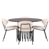 Kamenný kulatý jídelní stůl - černá / mocca dýha + jídelní židle Chico - černá / bílá Boucle _4