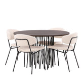 Kamenný kulatý jídelní stůl - černá / mocca dýha + jídelní židle Chico - černá / bílá Boucle _4