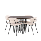 Kamenný kulatý jídelní stůl - černá / mocca dýha + jídelní židle Chico - černá / bílá Boucle _4