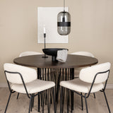 Kamenný kulatý jídelní stůl - černá / mocca dýha + jídelní židle Chico - černá / bílá Boucle _4