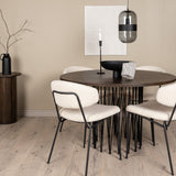 Kamenný kulatý jídelní stůl - černá / mocca dýha + jídelní židle Chico - černá / bílá Boucle _4