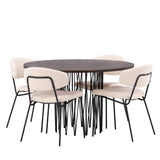 Kamenný kulatý jídelní stůl - černá / mocca dýha + jídelní židle Chico - černá / bílá Boucle _4
