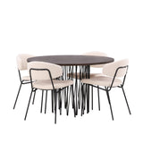 Kamenný kulatý jídelní stůl - černá / mocca dýha + jídelní židle Chico - černá / bílá Boucle _4