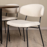 Kamenný kulatý jídelní stůl - černá / mocca dýha + jídelní židle Chico - černá / bílá Boucle _4