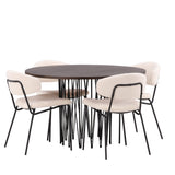 Kamenný kulatý jídelní stůl - černá / mocca dýha + jídelní židle Chico - černá / bílá Boucle _4