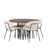 Kamenný kulatý jídelní stůl - černá / mocca dýha + jídelní židle Chico - černá / bílá Boucle _4