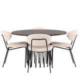 Kamenný kulatý jídelní stůl - černá / mocca dýha + jídelní židle Chico - černá / bílá Boucle _4