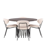 Kamenný kulatý jídelní stůl - černá / mocca dýha + jídelní židle Chico - černá / bílá Boucle _4