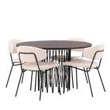 Kamenný kulatý jídelní stůl - černá / mocca dýha + jídelní židle Chico - černá / bílá Boucle _4