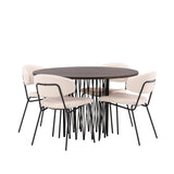 Kamenný kulatý jídelní stůl - černá / mocca dýha + jídelní židle Chico - černá / bílá Boucle _4