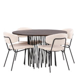 Kamenný kulatý jídelní stůl - černá / mocca dýha + jídelní židle Chico - černá / bílá Boucle _4