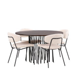 Kamenný kulatý jídelní stůl - černá / mocca dýha + jídelní židle Chico - černá / bílá Boucle _4