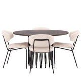 Kamenný kulatý jídelní stůl - černá / mocca dýha + jídelní židle Chico - černá / bílá Boucle _4