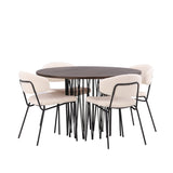 Kamenný kulatý jídelní stůl - černá / mocca dýha + jídelní židle Chico - černá / bílá Boucle _4