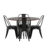 Kamenný kulatý jídelní stůl - černá / mocca dýha + jídelní židle Tempe - matná černá / kov _4