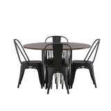 Kamenný kulatý jídelní stůl - černá / mocca dýha + jídelní židle Tempe - matná černá / kov _4