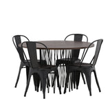 Kamenný kulatý jídelní stůl - černá / mocca dýha + jídelní židle Tempe - matná černá / kov _4