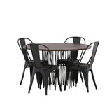 Kamenný kulatý jídelní stůl - černá / mocca dýha + jídelní židle Tempe - matná černá / kov _4