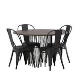 Kamenný kulatý jídelní stůl - černá / mocca dýha + jídelní židle Tempe - matná černá / kov _4