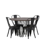 Kamenný kulatý jídelní stůl - černá / mocca dýha + jídelní židle Tempe - matná černá / kov _4