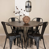 Kamenný kulatý jídelní stůl - černá / mocca dýha + jídelní židle Tempe - matná černá / kov _4