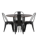 Kamenný kulatý jídelní stůl - černá / mocca dýha + jídelní židle Tempe - matná černá / kov _4