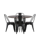 Kamenný kulatý jídelní stůl - černá / mocca dýha + jídelní židle Tempe - matná černá / kov _4