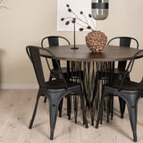 Kamenný kulatý jídelní stůl - černá / mocca dýha + jídelní židle Tempe - matná černá / kov _4