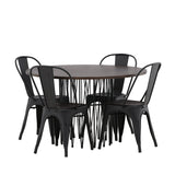 Kamenný kulatý jídelní stůl - černá / mocca dýha + jídelní židle Tempe - matná černá / kov _4