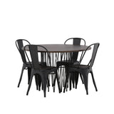 Kamenný kulatý jídelní stůl - černá / mocca dýha + jídelní židle Tempe - matná černá / kov _4