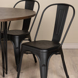 Kamenný kulatý jídelní stůl - černá / mocca dýha + jídelní židle Tempe - matná černá / kov _4