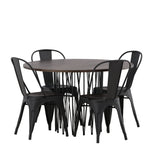 Kamenný kulatý jídelní stůl - černá / mocca dýha + jídelní židle Tempe - matná černá / kov _4