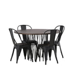 Kamenný kulatý jídelní stůl - černá / mocca dýha + jídelní židle Tempe - matná černá / kov _4