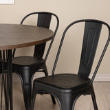 Kamenný kulatý jídelní stůl - černá / mocca dýha + jídelní židle Tempe - matná černá / kov _4