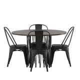 Kamenný kulatý jídelní stůl - černá / mocca dýha + jídelní židle Tempe - matná černá / kov _4