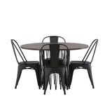 Kamenný kulatý jídelní stůl - černá / mocca dýha + jídelní židle Tempe - matná černá / kov _4