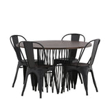 Kamenný kulatý jídelní stůl - černá / mocca dýha + jídelní židle Tempe - matná černá / kov _4