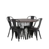 Kamenný kulatý jídelní stůl - černá / mocca dýha + jídelní židle Tempe - matná černá / kov _4