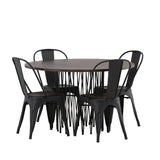 Kamenný kulatý jídelní stůl - černá / mocca dýha + jídelní židle Tempe - matná černá / kov _4