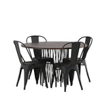 Kamenný kulatý jídelní stůl - černá / mocca dýha + jídelní židle Tempe - matná černá / kov _4