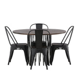 Kamenný kulatý jídelní stůl - černá / mocca dýha + jídelní židle Tempe - matná černá / kov _4