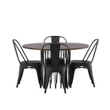 Kamenný kulatý jídelní stůl - černá / mocca dýha + jídelní židle Tempe - matná černá / kov _4