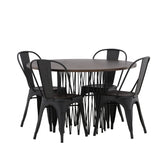 Kamenný kulatý jídelní stůl - černá / mocca dýha + jídelní židle Tempe - matná černá / kov _4