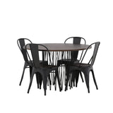 Kamenný kulatý jídelní stůl - černá / mocca dýha + jídelní židle Tempe - matná černá / kov _4