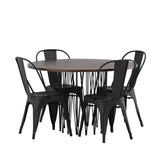 Kamenný kulatý jídelní stůl - černá / mocca dýha + jídelní židle Tempe - matná černá / kov _4